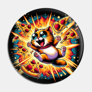 Cat with Pizza in Space, Funny Pizza Lover Pin