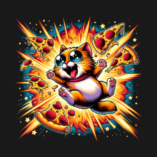 Cat with Pizza in Space, Funny Pizza Lover T-Shirt