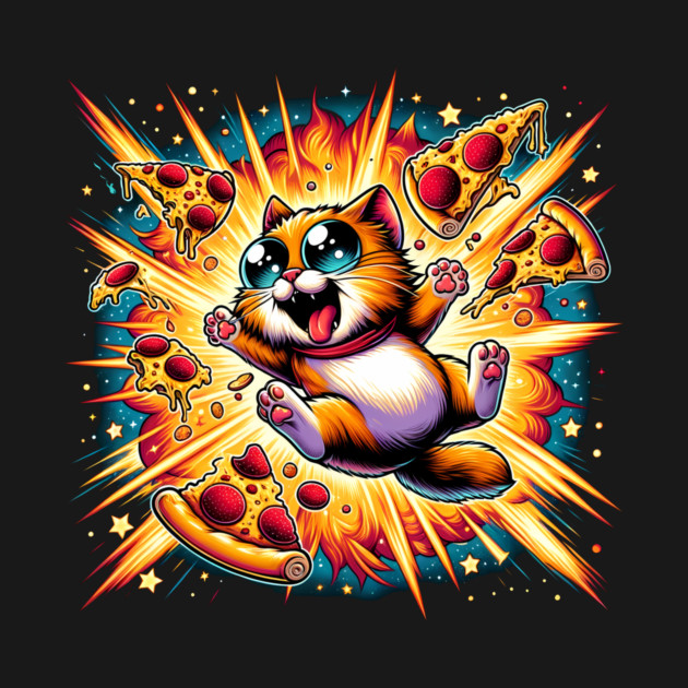 Cat with Pizza in Space, Funny Pizza Lover by logiamerch