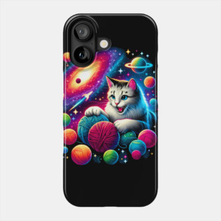 Cat in Space, Funny Colorful Cotton Balls Phone Case