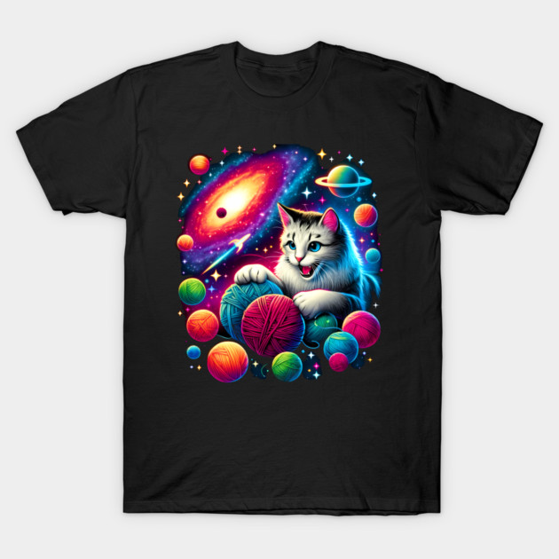 Cat in Space, Funny Colorful Cotton Balls T-Shirt by logiamerch