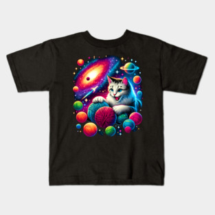 Cat in Space, Funny Colorful Cotton Balls Kids T-Shirt