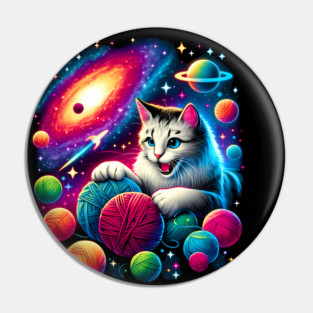 Cat in Space, Funny Colorful Cotton Balls Pin
