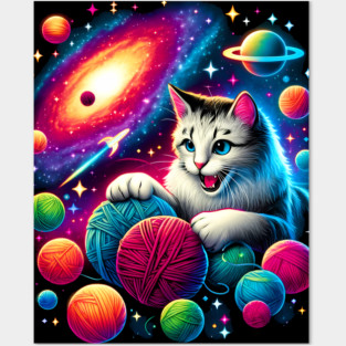 Cat in Space, Funny Colorful Cotton Balls Posters and Art