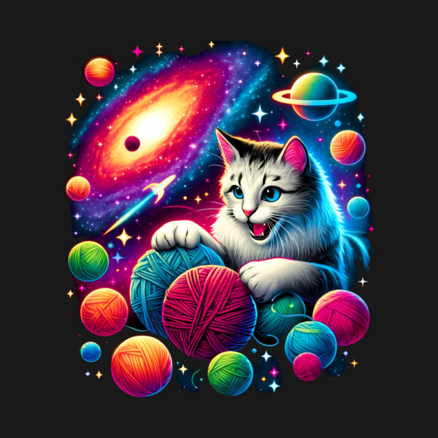 Cat in Space, Funny Colorful Cotton Balls by logiamerch