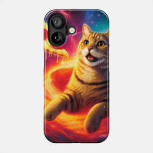 Cat with Pizza in Space, Funny Pizza Lover Phone Case