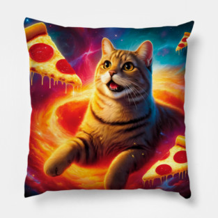 Cat with Pizza in Space, Funny Pizza Lover Pillow