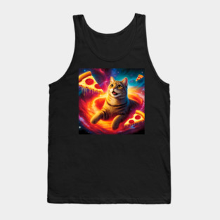 Cat with Pizza in Space, Funny Pizza Lover Tank Top