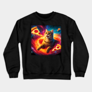Cat with Pizza in Space, Funny Pizza Lover Crewneck Sweatshirt