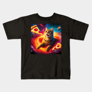 Cat with Pizza in Space, Funny Pizza Lover Kids T-Shirt