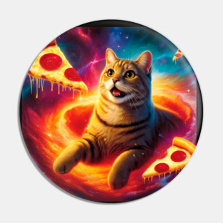 Cat with Pizza in Space, Funny Pizza Lover Pin