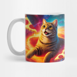 Cat with Pizza in Space, Funny Pizza Lover Mug