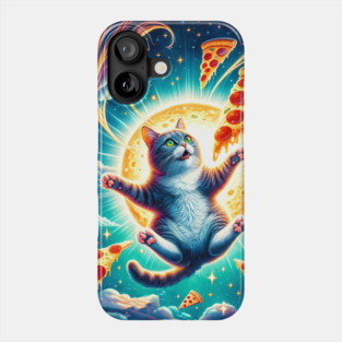 Cat with Pizza in Space, Funny Pizza Lover Phone Case