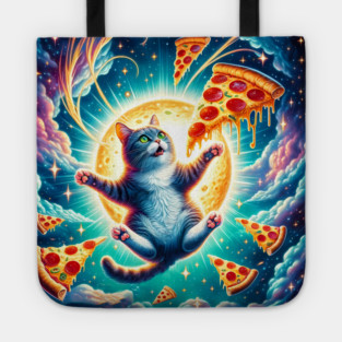 Cat with Pizza in Space, Funny Pizza Lover Tote