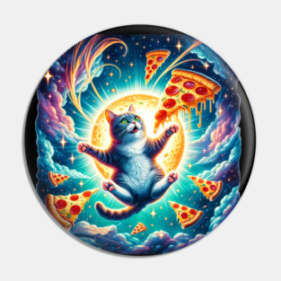 Cat with Pizza in Space, Funny Pizza Lover Pin