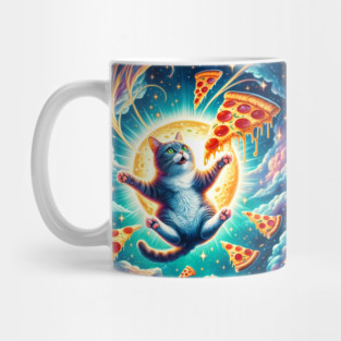 Cat with Pizza in Space, Funny Pizza Lover Mug