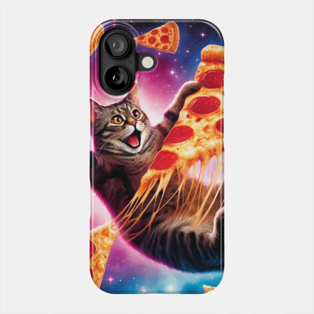 Cat with Pizza in Space, Funny Pizza Lover Phone Case by logiamerch
