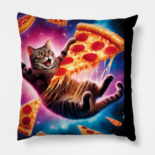 Cat with Pizza in Space, Funny Pizza Lover Pillow