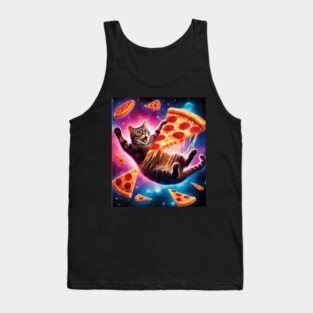 Cat with Pizza in Space, Funny Pizza Lover Tank Top
