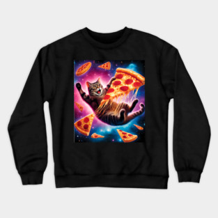 Cat with Pizza in Space, Funny Pizza Lover Crewneck Sweatshirt