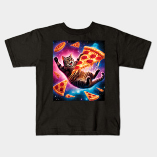 Cat with Pizza in Space, Funny Pizza Lover Kids T-Shirt