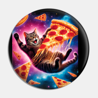 Cat with Pizza in Space, Funny Pizza Lover Pin