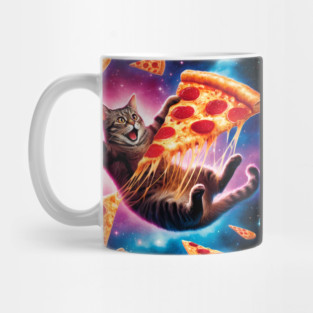 Cat with Pizza in Space, Funny Pizza Lover Mug