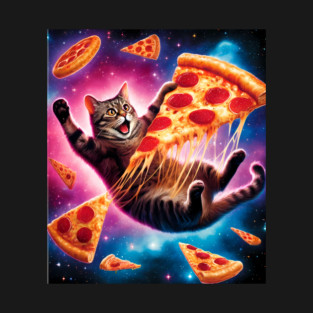 Cat with Pizza in Space, Funny Pizza Lover T-Shirt