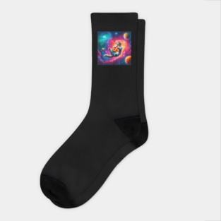 Cat with Pizza in Space, Funny Pizza Lover Socks