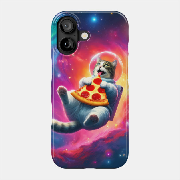 Cat with Pizza in Space, Funny Pizza Lover Phone Case by logiamerch