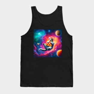 Cat with Pizza in Space, Funny Pizza Lover Tank Top