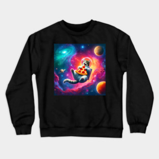 Cat with Pizza in Space, Funny Pizza Lover Crewneck Sweatshirt