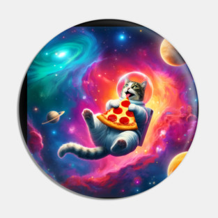 Cat with Pizza in Space, Funny Pizza Lover Pin