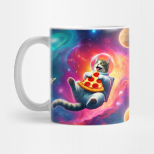 Cat with Pizza in Space, Funny Pizza Lover Mug
