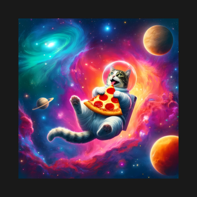 Cat with Pizza in Space, Funny Pizza Lover by logiamerch