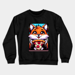 Funny Fox with Pizza Crewneck Sweatshirt