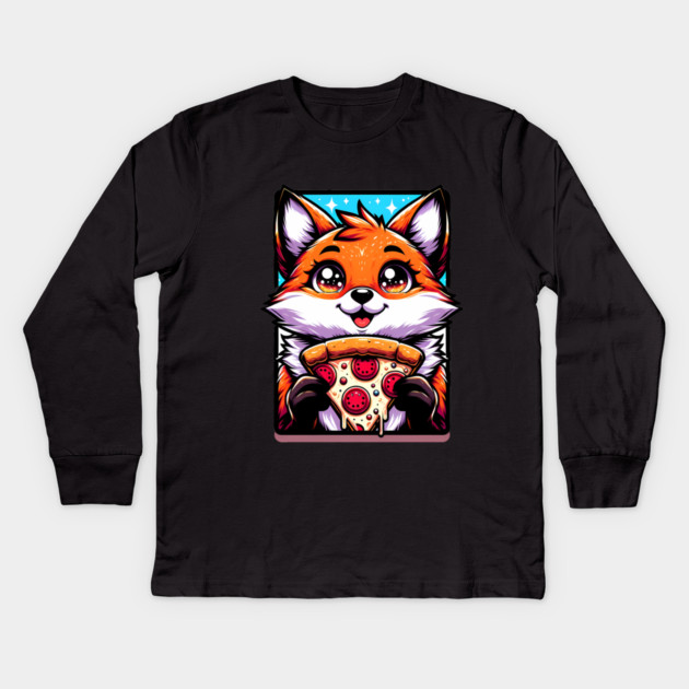 Funny Fox with Pizza Kids Long Sleeve T-Shirt by logiamerch