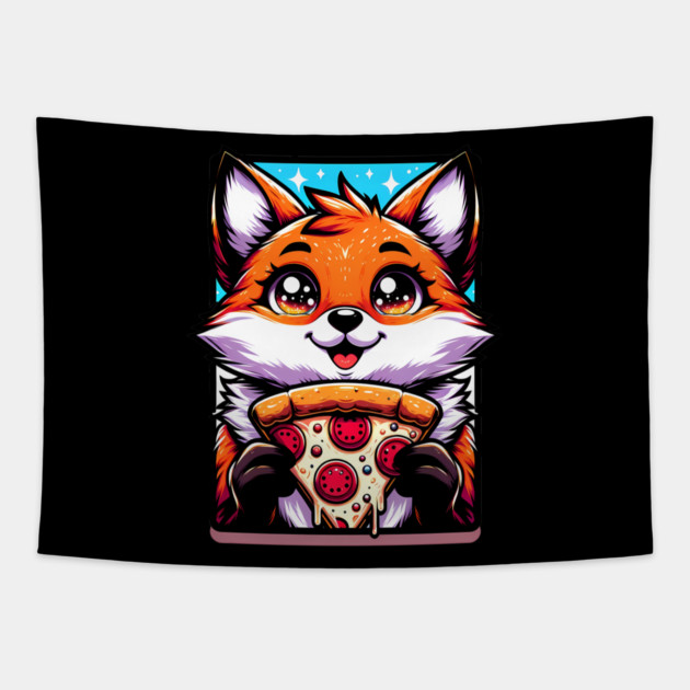 Funny Fox with Pizza Tapestry by logiamerch