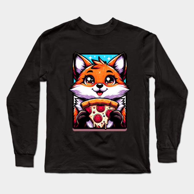 Funny Fox with Pizza Long Sleeve T-Shirt by logiamerch