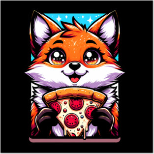 Funny Fox with Pizza Posters and Art