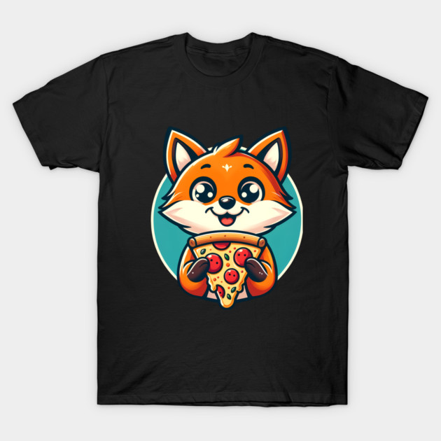 Cute Fox with Pizza T-Shirt by logiamerch