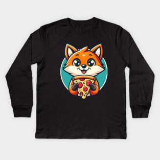 Cute Fox with Pizza Kids Long Sleeve T-Shirt