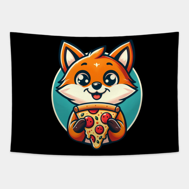 Cute Fox with Pizza Tapestry by logiamerch