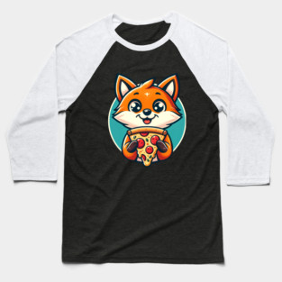 Cute Fox with Pizza Baseball T-Shirt