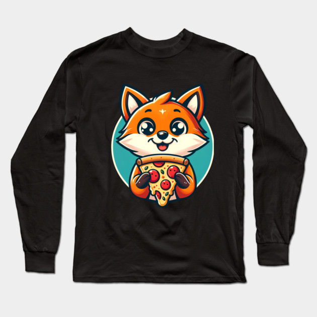 Cute Fox with Pizza Long Sleeve T-Shirt by logiamerch