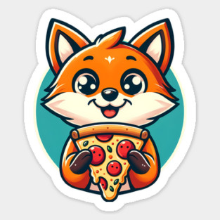 Cute Fox with Pizza Sticker