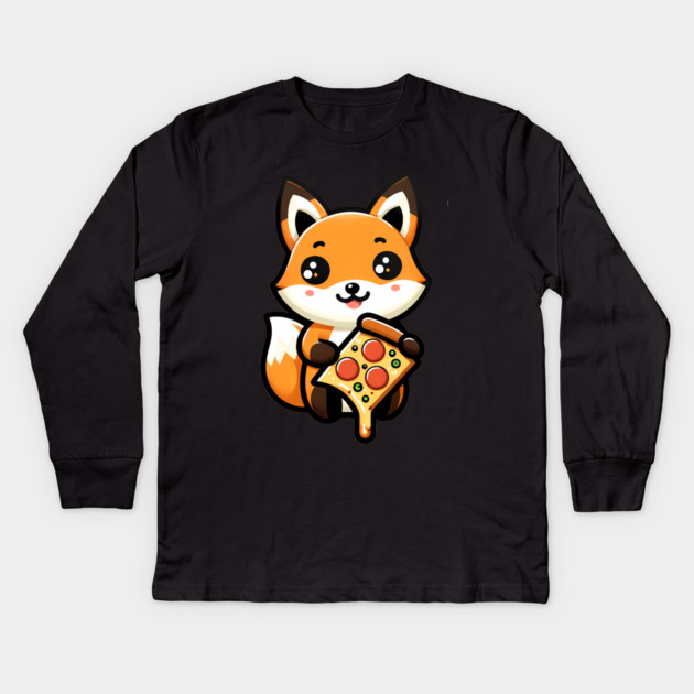 Funny Fox with Pizza Kids Long Sleeve T-Shirt by logiamerch