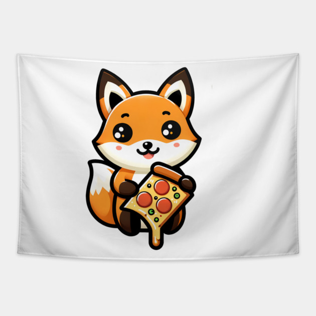Funny Fox with Pizza Tapestry by logiamerch