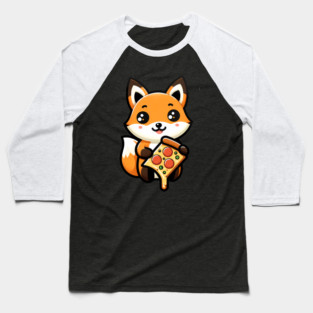 Funny Fox with Pizza Baseball T-Shirt