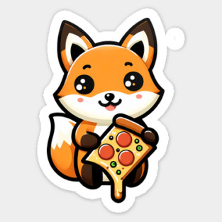 Funny Fox with Pizza Sticker